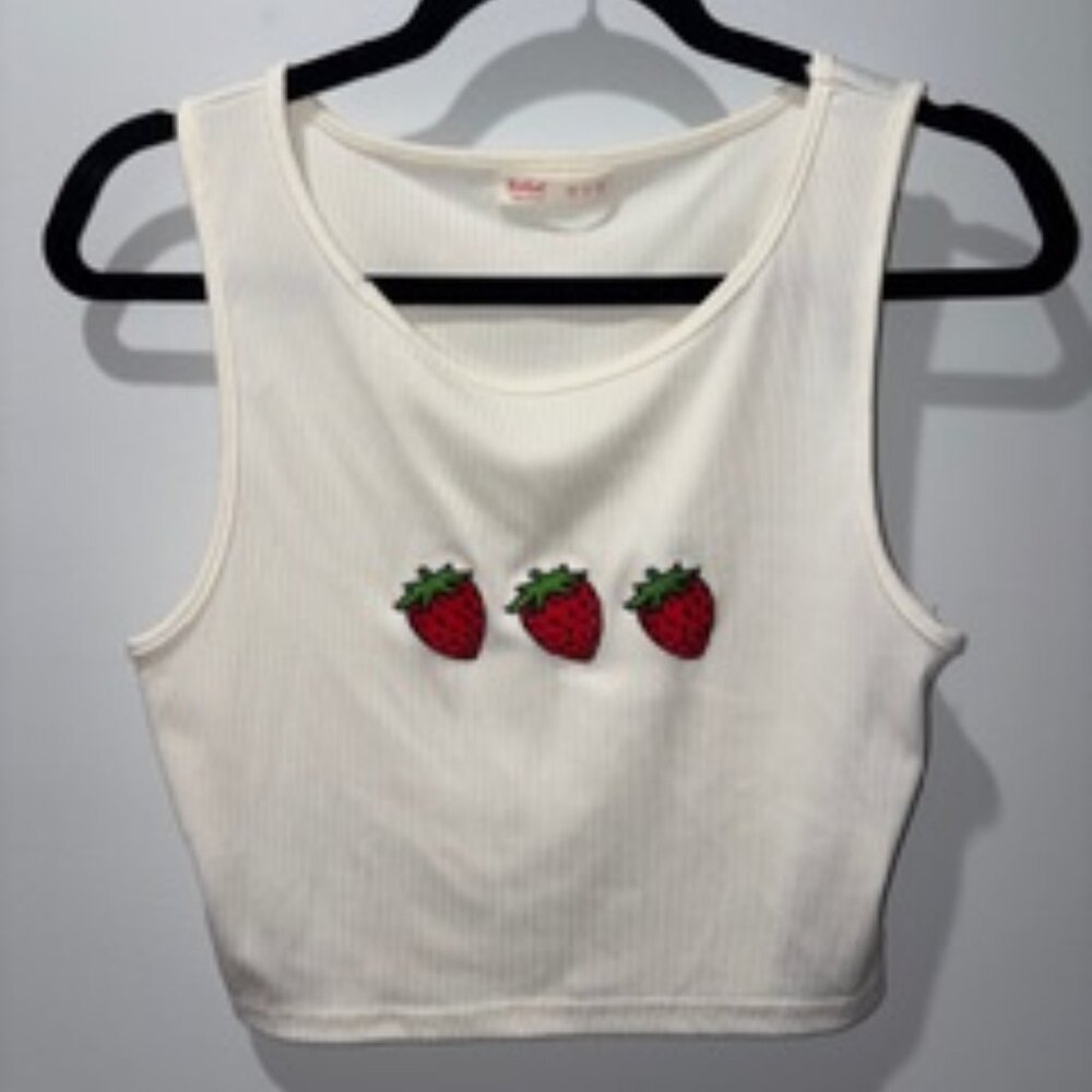 White Strawberry Crop Top